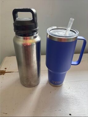 Yeti Stainless Bottle & Blue Handle Travel Mug Duo